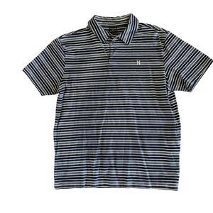 Hurley Men's Blue Coastal Dunes Striped Short Sleeve Logo Polo Shirt - L